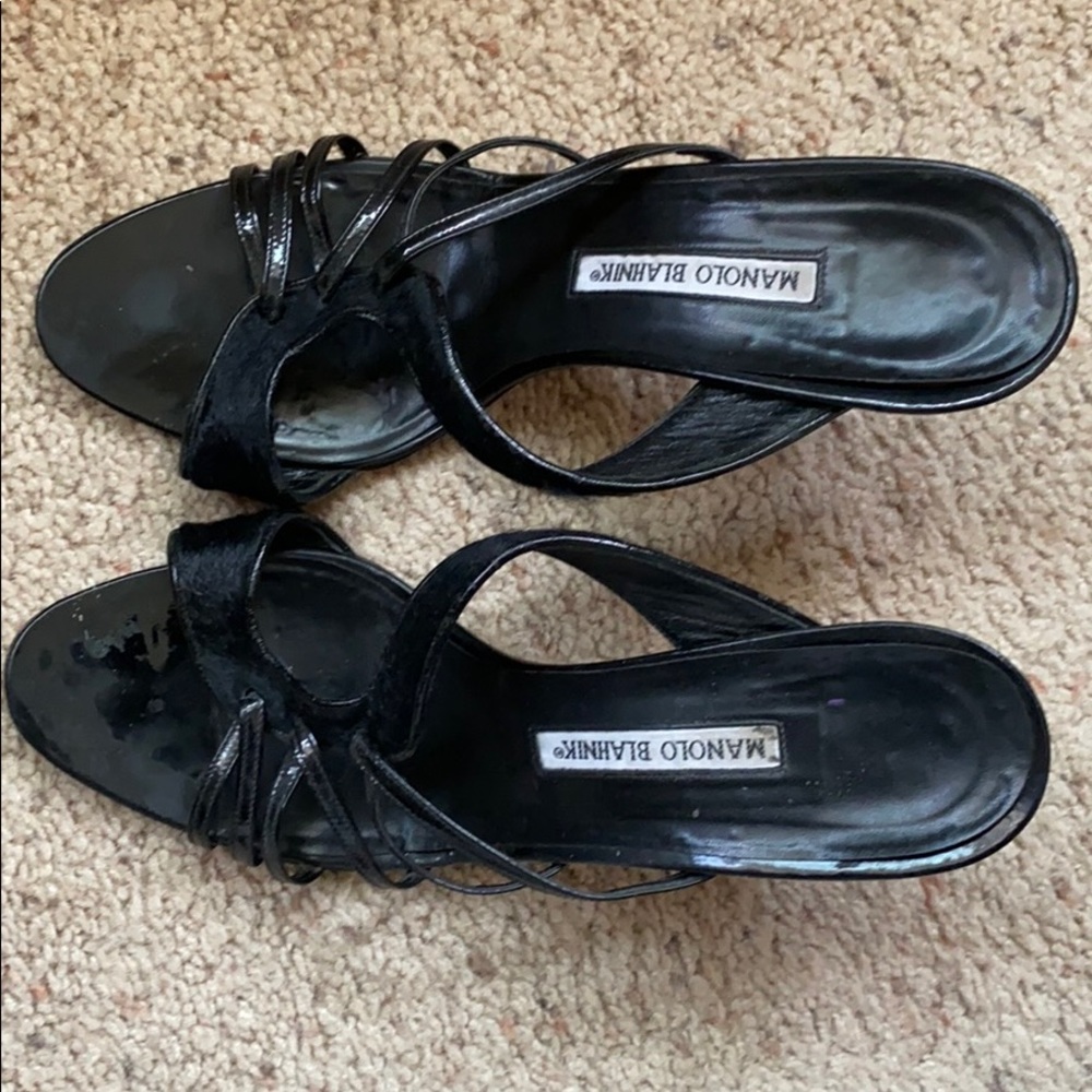 Manolo Blahnik Black Fur Heels 40